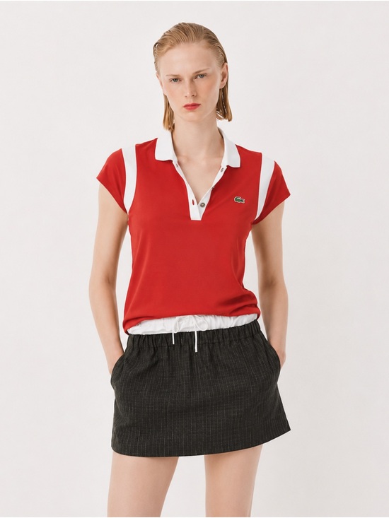 Lacoste Tops - Vintage Lacoste Sport Red Polo White Trim Snap Placket Medium 42